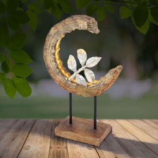 LED Solarleuchte, Holz Optik, Mondsichel Design, H 52 cm