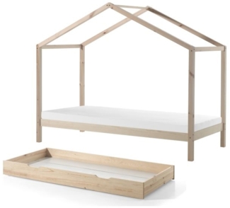 Hausbett mit Textilhimmel Kapua 210x97x170 Massivholz Natur