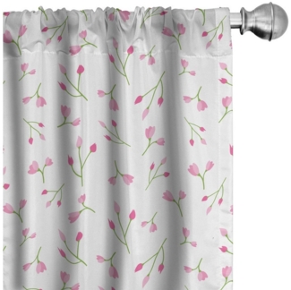 Abakuhaus Gardine Vorhang für Wohnzimmer Schlafzimmer Dekor, Microfaser, Blumen Bilder rosa Tulpen und Knospen
