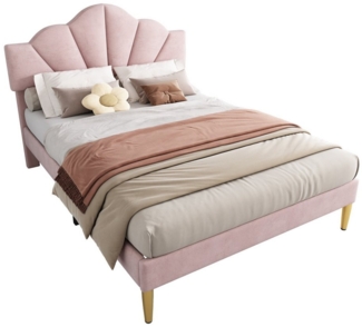 Flieks Polsterbett, Samt Doppelbett mit höhenverstellbarem Muschel-Form-Kopfteil 140x190 cm