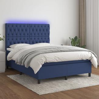 Boxspringbett mit Matratze & LED Stoff Blau 140x200 cm, Härtegrad: H2 [3135123]