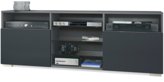 TV-Board Granada, Lowboard mit 2 Türen und 6 offenen Fächern, Korpus Anthrazit matt, Fronten in Schwarz matt (146 x 54 x 35 cm)