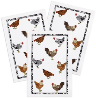 Kracht Geschirrtuch Zebrahühner, (Set, 3-tlg, Set), 3er Pack Frottee Küchenhandtücher (3 Stück), ca. 45x70 cm Baumwolle