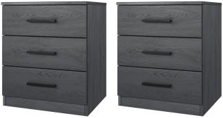 2er-Set Nachtkonsole Nachtschrank Granada 46x41x56cm Carbon Eiche mit Schubladen