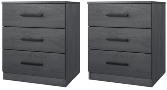 2er-Set Nachtkonsole Nachtschrank Granada 46x41x56cm Carbon Eiche mit Schubladen