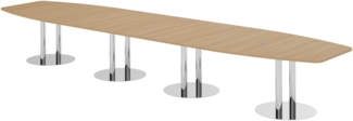 bümö Konferenztisch oval 520x130 cm großer Besprechungstisch in Eiche, Besprechungstisch mit Chromsäulen, Meetingtisch für 18 Personen, XXL-Tisch für Besprechungsraum & Meeting, KT52S-E-C