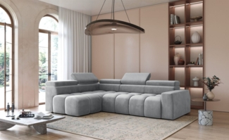 Ecksofa Designersofa DARCY in Stoff Salvador Hellgrau Ottomane Links