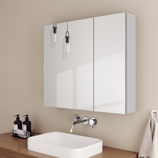 EMKE Spiegelschränke 75x65 cm Spiegelschrank Badschrank mit Doppelseitiger Spiegel (Weiß)