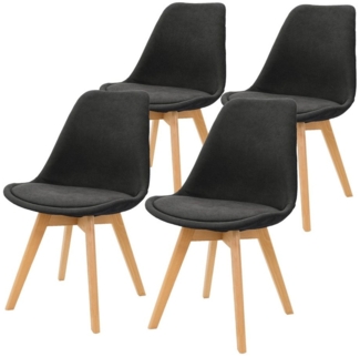 ML-DESIGN Stuhl Esszimmerstuhl mit Rückenlehne & Holzbeinen Skandinavischer Stil (4 St), Wohnzimmerstuhl Schwarz Leinenbezug Küchenstuhl Esstischstuhl