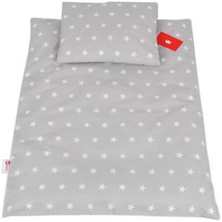 BABYLUX 2 tlg. Set Bezug für Kinderwagen Stubenwagen oder Wiege Garnitur Bettwäsche Kissen Decke 60x78 cm (91. Sterne Grau)