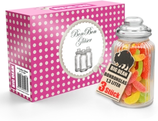 BigDean Bonbonglas 3x 1300ml Bonboniere Bonbonglas mit Deckel in Geschenkbox Vorratsgläser Spülmaschinfest Candy Bar Gläser