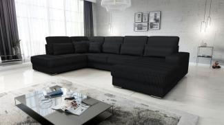 Wohnlandschaft Sofa U-Form NEVIO Stoff Scala Schwarz Ottomane Rechts