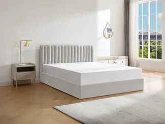 Vente-unique - SARANELI Bett Stoff Grau - B 203 cm x H 103 cm x L 148 cm