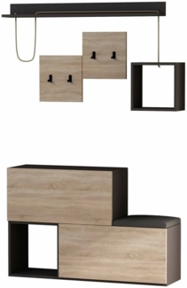 Dmora Eingangsmöbel Libeccio, Moderner Eingang, Wandgarderobe, Multifunktions-Aufbewahrungskonsole, 120x17h76 cm, Anthrazit und Eiche