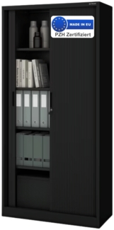 Aktenschrank abschließbar KETI - Rolladentüren, 5 Ebenen | Büroschrank aus Stahl Metallschrank Werkstatt Mehrzweckschrank Werkzeugschrank, 185x90x45cm Schwarz