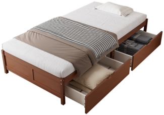 BlingBin Stauraumbett Holzbetten Flachbetten Jugendbett, 2 Schubladen mit Rollen (Kinderbett Jugendbett, 1-tlg, 90x200 cm), Heranwachsende und Erwachsene, Rahmen aus Kiefer, Stabile Lattenroste