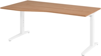 bümö Schreibtisch höhenverstellbar 180x100 cm in Nussbaum, Metallgestell in weiß - Bürotisch groß, höhenverstellbarer Büroschreibtisch, Computertisch & PC Tisch Büro, X18-N-WW