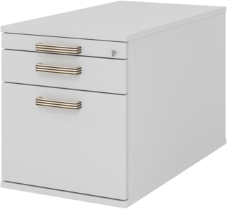 bümö Rollcontainer mit Hängeregister für Hängeordner, Container abschließbar in grau - Rollwagen mit Hängeregistratur als Schreibtisch Unterschrank od. Bürocontainer m. Streifengriffe, TC20-5-5-SG