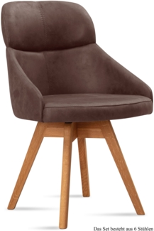 Esszimmerstuhl drehbar (6er-Set) Drala 52x82x63 Eiche geölt/Braun