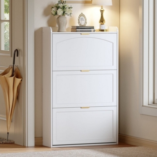 i@home Schuhkipper Schuhschrank, Schuhkommode, schmal mit 3 Klappen, Weiß, Maße: B76 x T23 x H118 cm