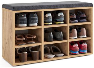 KOMTO Schuhbank mit Sitzfläche - Schuhregal Honig Eiche 80 x 50 x 30 cm Schuhschrank mit Sitzbank Flur Bank mit Stauraum Garderobenbank Sofia