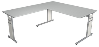 Kerkmann Schreibtisch 4090 Form 4 160x80 x68-82 cm mit Anbautisch 100x60 cm und C-Fuß-Gestell lichtgrau