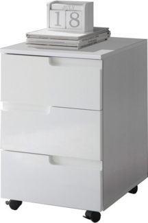 Stella Trading SPICE Rollcontainer Schreibtisch in Hochglanz Weiß - Mobiler Büroschrank mit Schubladen - Modernes Büromöbel Komplettset - 40 x 60 x 45 cm (B/H/T)