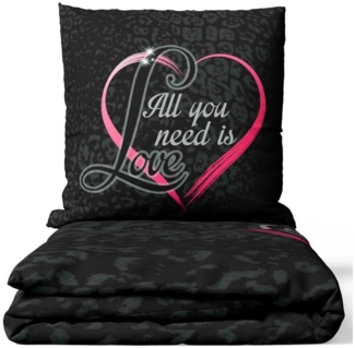 Leonado Vicenti Bettwäsche Pflegeleicht 135x200 oder 155x220, Microfaser, 2 teilig, weich und pflegeleicht, Herz und Leoprint