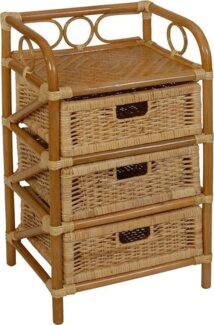 Krines Home Badregal Rattan Standregal Kommode Rattan Korb Regal Badregal mit 3 Schubladen, Handgearbeitet