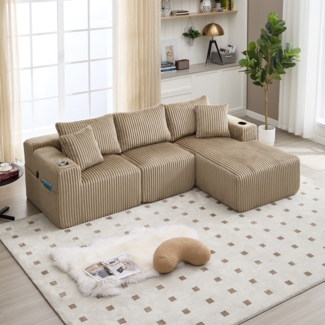 LVHOM Modulares Sofa, Ecksofa mit Schlaffunktion, L-Form Couch mit Chaiselongue, 3-Sitzer Sofa, Polstersofa CordStoff, 257x160x62 cm