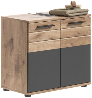 Newroom Waschbeckenunterschrank Doyle Waschbeckenunterschrank Eiche Basalt Grau Industrial Badschrank Sta...