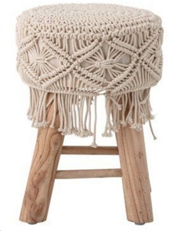 Guru-Shop Stuhl Makramee Hocker, natürlicher Boho Hocker -..