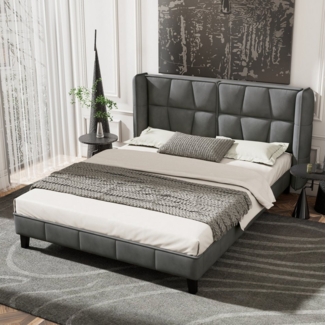 HAUSS SPOLE Polsterbett Jugendbett Doppelbett Bettrahmen Bettgestelle (Optimale Stützkraft, Holzlattenunterstützung, Einfache Montage Samt, grau), Stabile Struktur