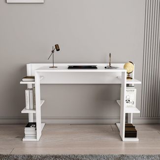 Modern Study Desk, White, 122.7 x 77 x 45 cm | 100% Melamine Coated Particle Board, 18 mm Thick | Stylish & Functional for Home Office & Study