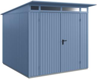 Hörmann Metall-Gerätehaus Berry Classic mit Pultdach Typ 2, 248 x 283 cm, taubenblau, 7 m²,2-flüglige Tür