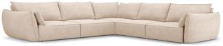 Micadoni 7-Sitzer Symmetrisches Ecksofa Kaelle | Bezug Beige | Beinfarbe Black Plastic