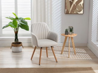 Vente-unique - Stuhl mit Armlehnen 2er-Set - Stoff & Metall in Holzoptik - Cremefarben - ELEANA