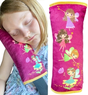 HECKBO Schlafkissen Auto Schlafkissen Feen Fairy Motiv für Kinder Mädchen Jungen - maschinenwaschbar – kuschelweich - Auto Gurtkissen, Gurtschoner, Gurtschutz Sitzerhöhung, Auto Kissen, Reisekissen, Urlaub