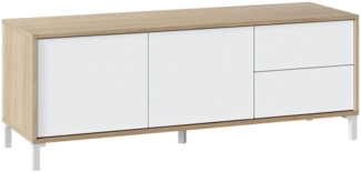 Dmora Alva TV-Ständer, Sideboard für Fernseher mit 2 Türen, Wohnzimmer-TV-Ständer, TV-Ständer, Sideboard für Wohnzimmer, 130x41h47 cm, Eiche und Weiß
