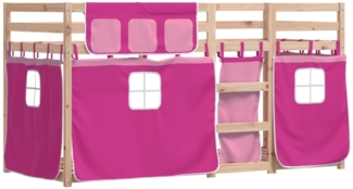 Etagenbett mit Vorhängen Rosa 90x200 cm Massivholz Kiefer 3283948, Natur, 90x200 cm