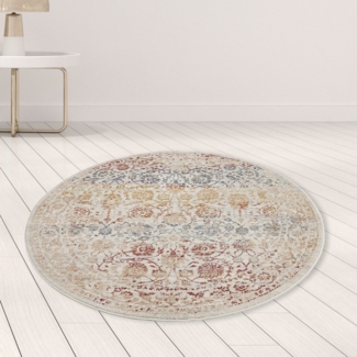 LUXOR living Teppich TAROC, Ø 133 cm, Blau, Creme, Goldgelb, Rot, rund, Höhe: 11 mm, Polyester, Maschinengewebt, mit Orientmotiv