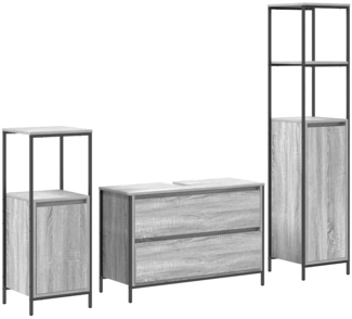 vidaXL 3-tlg. Badmöbel-Set Grau Sonoma Holzwerkstoff 3328362