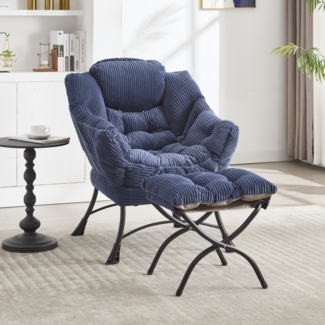 LVHOM Relaxsessel mit Hocker, Armlehnstuhl Fernsehsessel Lesesessel mit Seitentasche, Cord Bezug, bequem gepolstert, bis 180kg belastbar, Blau