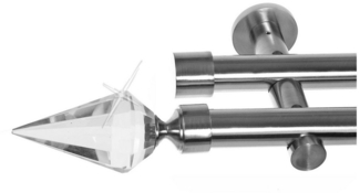 BASIT Gardinenstange Edelstahloptik 20mm mit Wandträgern 120 cm E37, Ø 20 mm, 2-läufig, verschraubt, Metall, H41 120 cm E37 Spitze Kristall
