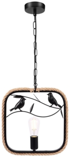 BlingBin Pendelleuchte Retro Hanfseil Hängelampen, Vogelmuster E27 Pendellampe, Kronleuchter, Höhenverstellbare, ohne Leuchtmittel, Verstellbare Pendelleuchte für Küche, Schlafzimmer, Bar, Café