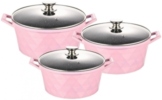 Kochtopf Kasserolle Topf Set 6-tlg pink Glasdeckel Cheffinger CF-DIAC03