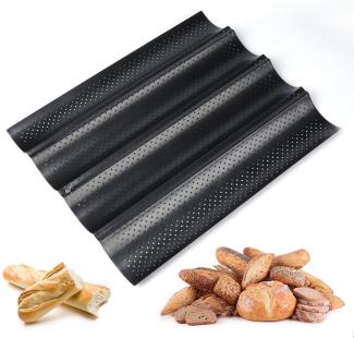 Homewit Baguetteblech 37,8 x 32 x 3 cm Brot Backform, 4 Brotrillen, Kohlenstoffstahl, (1-St, Bestehend aus Kohlenstoffstahl und Antihaftbeschichtung), Korrosions- und Rostschutz, Langzeitanwendung