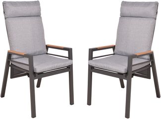 Gartenstuhl 2er Set LUCIA verstellbar - Teak, Schwarz | Hochlehner Wetterfest Gartenstühle Outdoor Essstühle