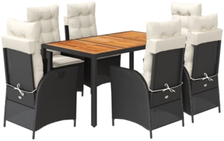 vidaXL 7-tlg. Garten-Essgruppe mit Kissen Schwarz Poly Rattan 3213090