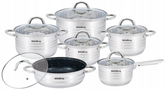 KlönBerg Topf-Set 12-teiliges Topfset aus Edelstahl mit WOK – verschiedene Größen, Edelstahl (Passt in jede Küche! 1.3L / 1.7L / 2.4L / 3.1L / 4.3L, 12-tlg, Es ist eine perfekte Geschenkidee für jeden Anlass)